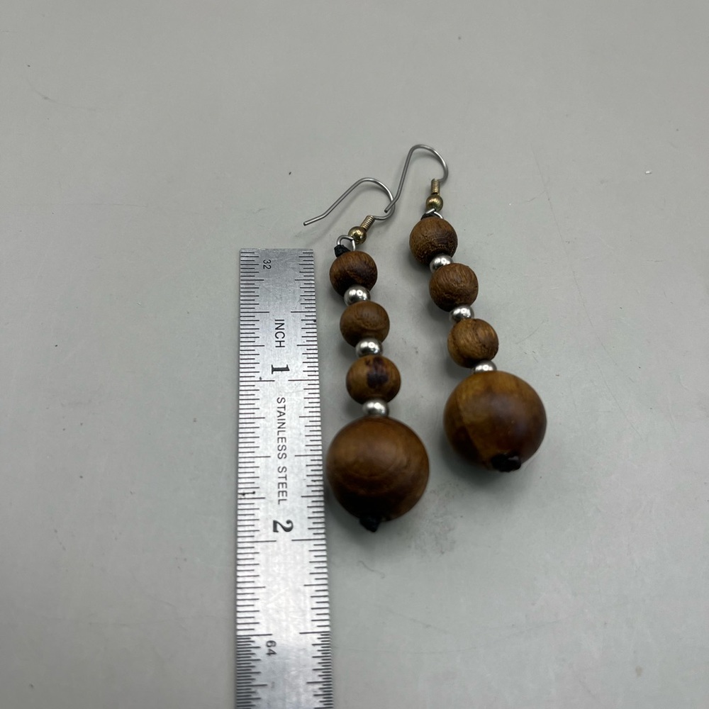 Elegant Wooden Bead Earrings - Picture 3 of 3